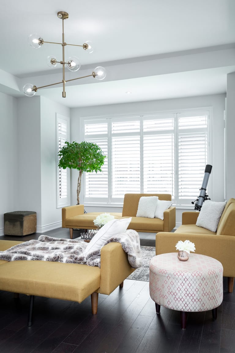 Modern open concept living room at 3050 Post Road for a real estate listing