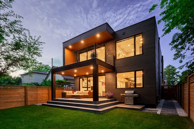 Stunning Twilight Photo of a modern design home for real estate media price guide